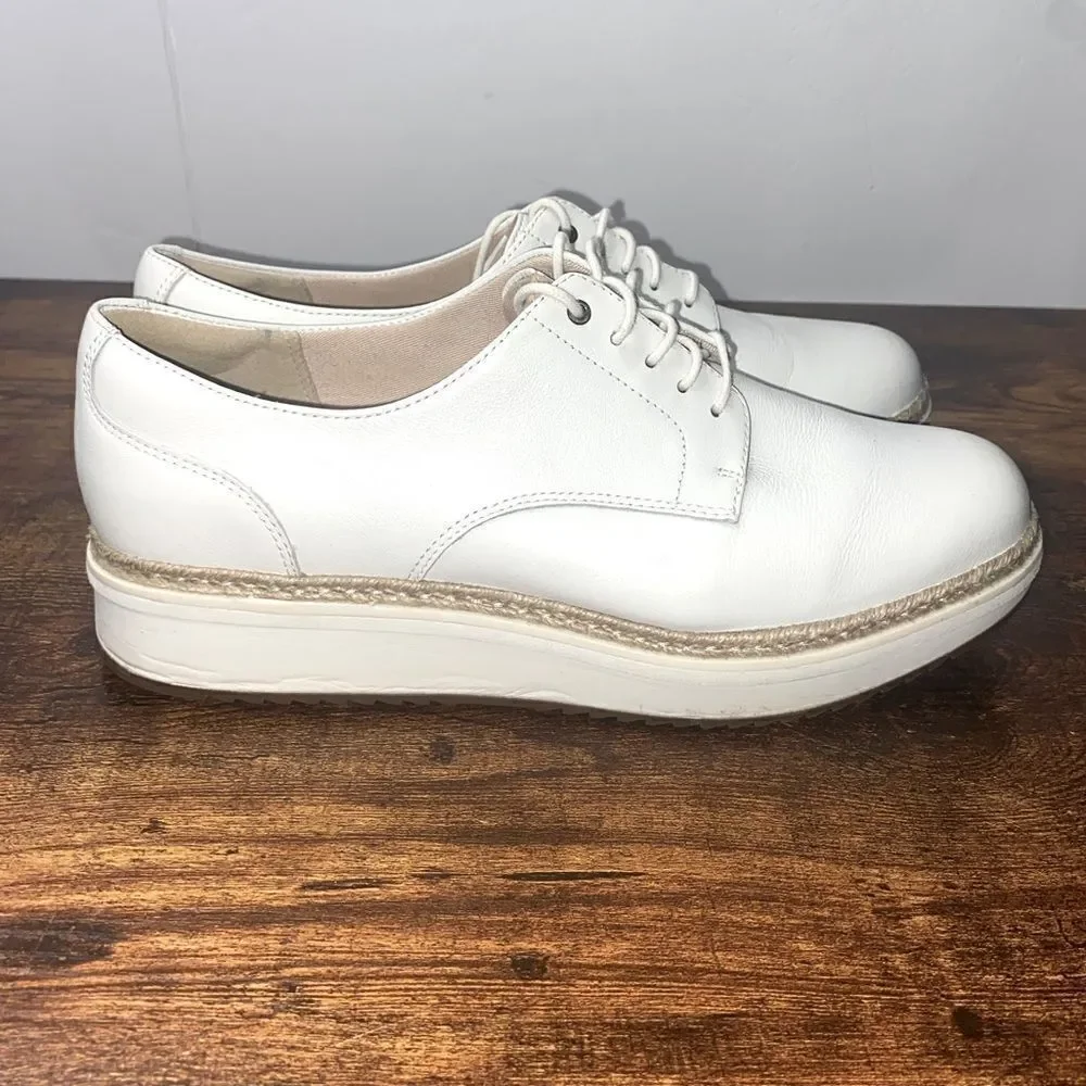 Clarks Teadale Rhea White Leather Platform Oxford Comfort Shoes Women’s 10